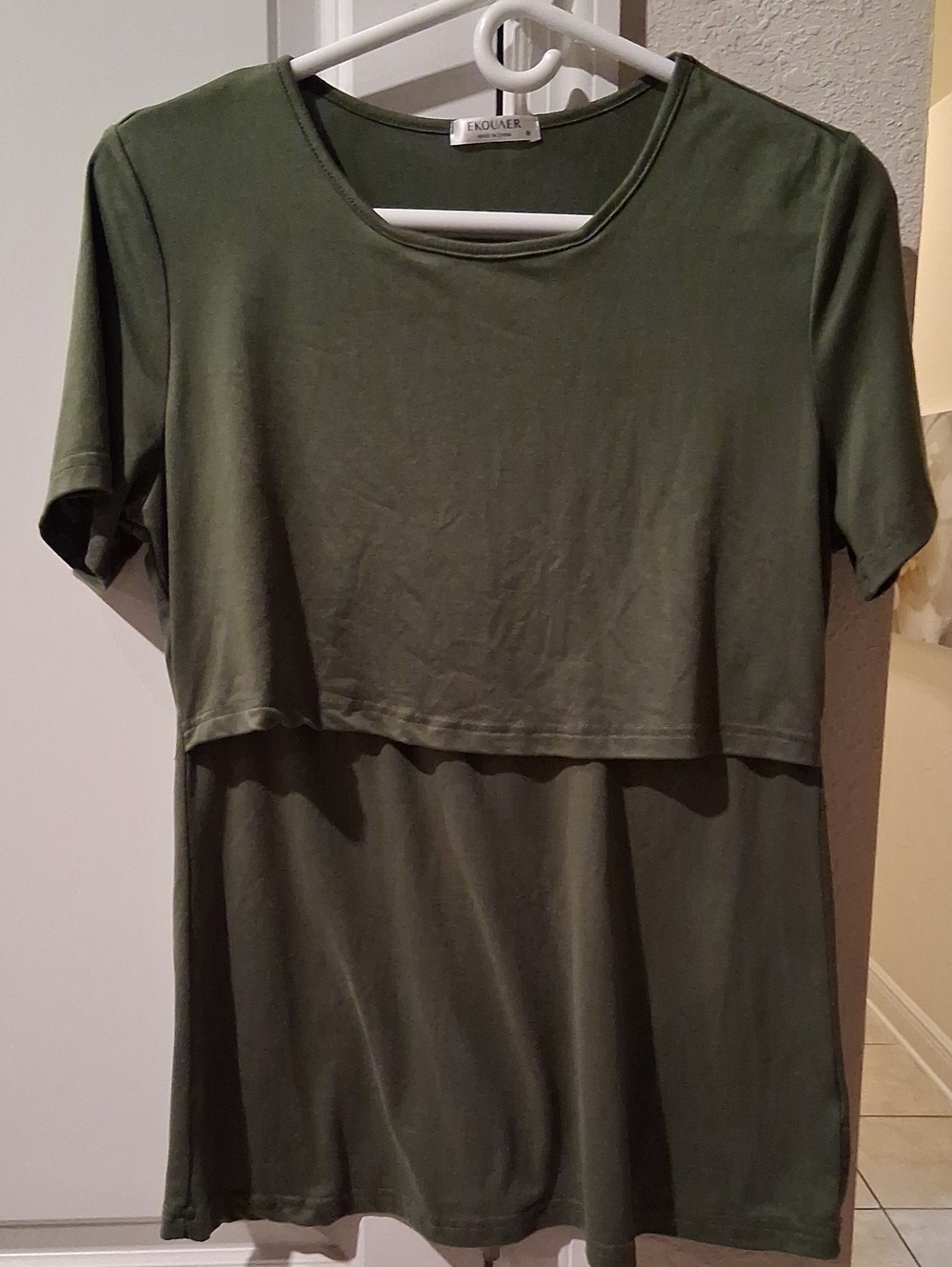 Women's Short Sleeve Peplum Top in Olive Green